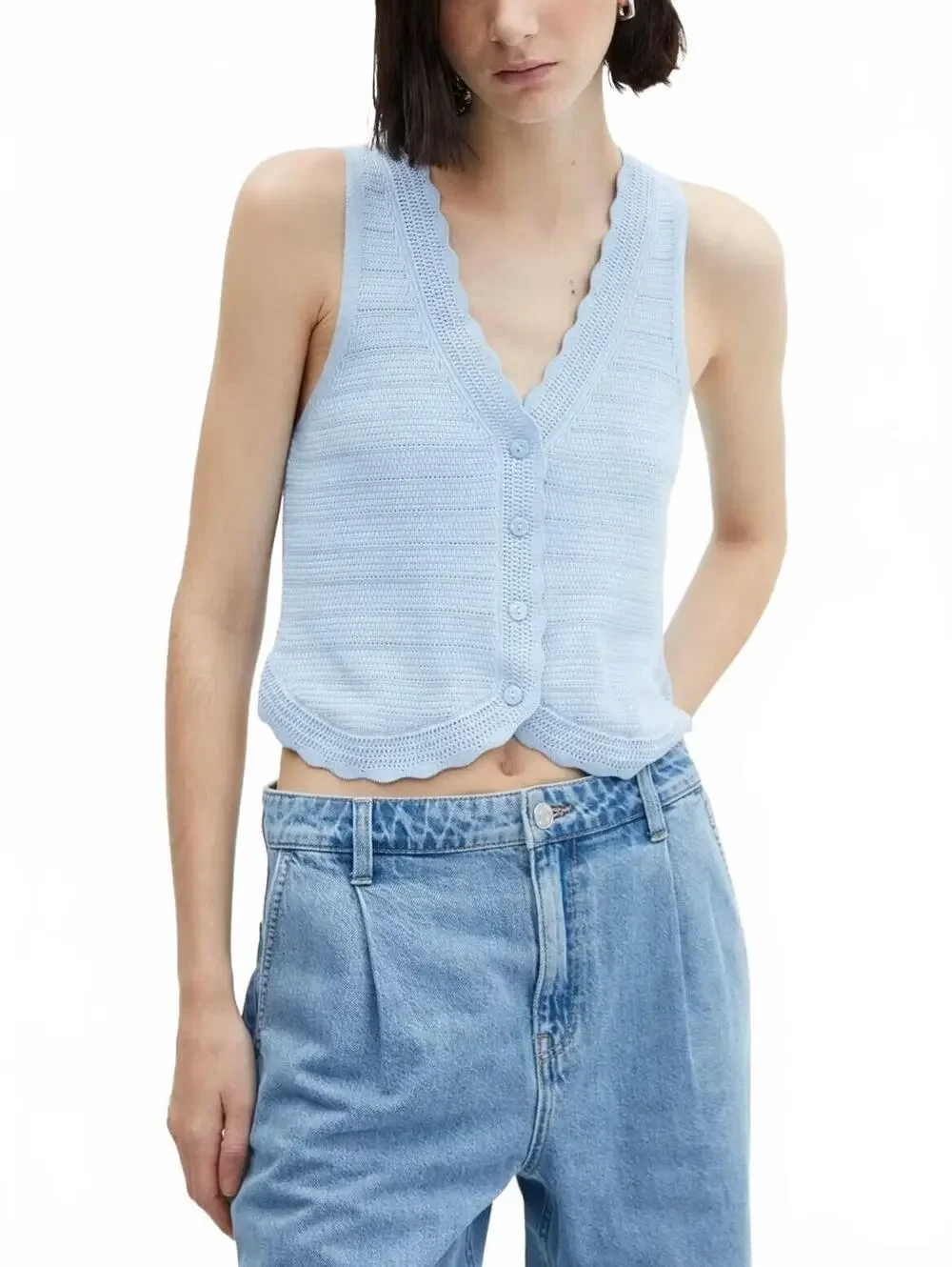 Mango Knitted Vest with Lace Details NWT Sky Blue XL